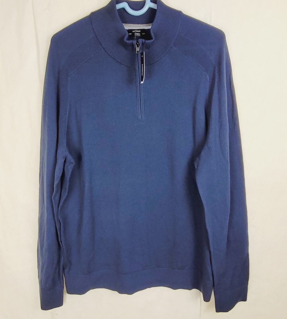 New Express navy blue merino wool quarter zip pullover sweater Size Large Preppy